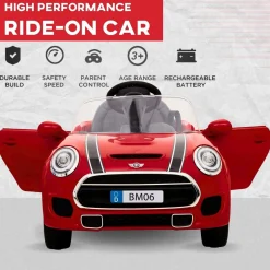 Baby Moo Mini Cooper Electric Ride-On Car for Kids | Rechargeable 12V Battery | Remote Control | USB MP3 Player | Ages 1-5 - Red