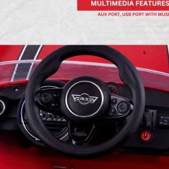 Baby Moo Mini Cooper Electric Ride-On Car for Kids | Rechargeable 12V Battery | Remote Control | USB MP3 Player | Ages 1-5 - Red
