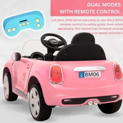 Baby Moo Mini Cooper Electric Ride-On Car for Kids | Rechargeable 12V Battery | Remote Control | USB MP3 Player | Ages 1-5 - Pink