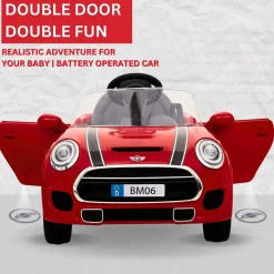 Baby Moo Mini Cooper Electric Ride-On Car for Kids | Rechargeable 12V Battery | Remote Control | USB MP3 Player | Ages 1-5 - Red