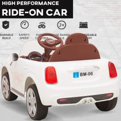 Baby Moo Mini Cooper Electric Ride-On Car for Kids | Rechargeable 12V Battery | Remote Control | USB MP3 Player | Ages 1-5 - White