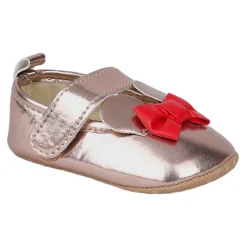 Baby Moo Mini Mouse Bow Velcro Strap Anti-Skid Ballerina Booties - Gold, Metallic
