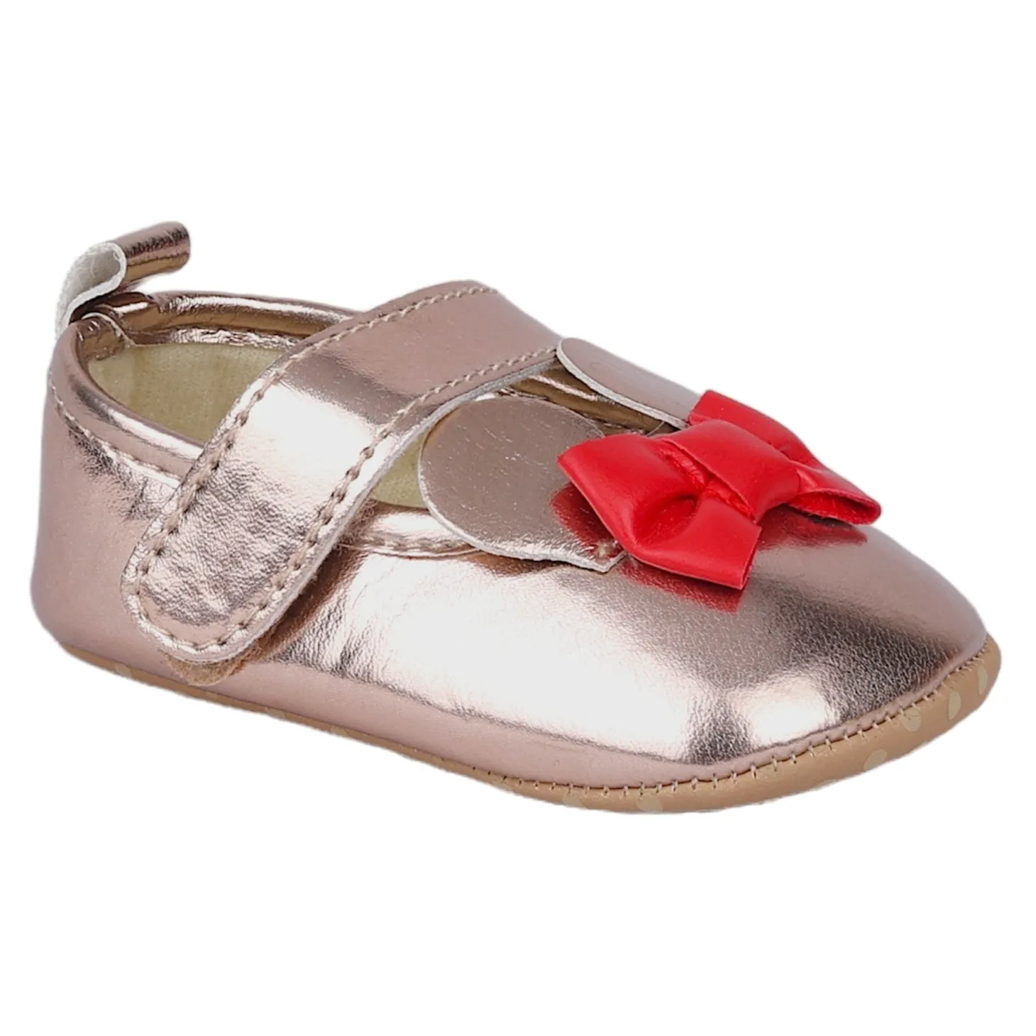 Baby Moo Mini Mouse Bow Velcro Strap Anti-Skid Ballerina Booties - Gold, Metallic