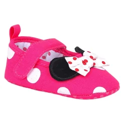 Baby Moo Mini Mouse Bow Velcro Strap Anti-Skid Ballerina Booties - Pink