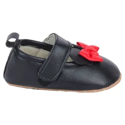 Baby Moo Mini Mouse Bow Velcro Strap Anti-Skid Ballerina Booties - Black