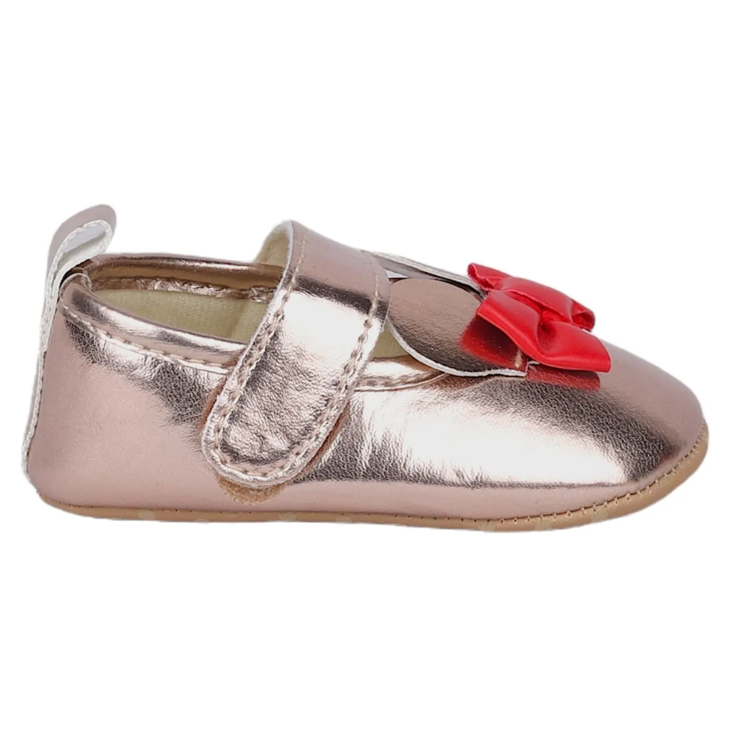 Baby Moo Mini Mouse Bow Velcro Strap Anti-Skid Ballerina Booties - Gold, Metallic