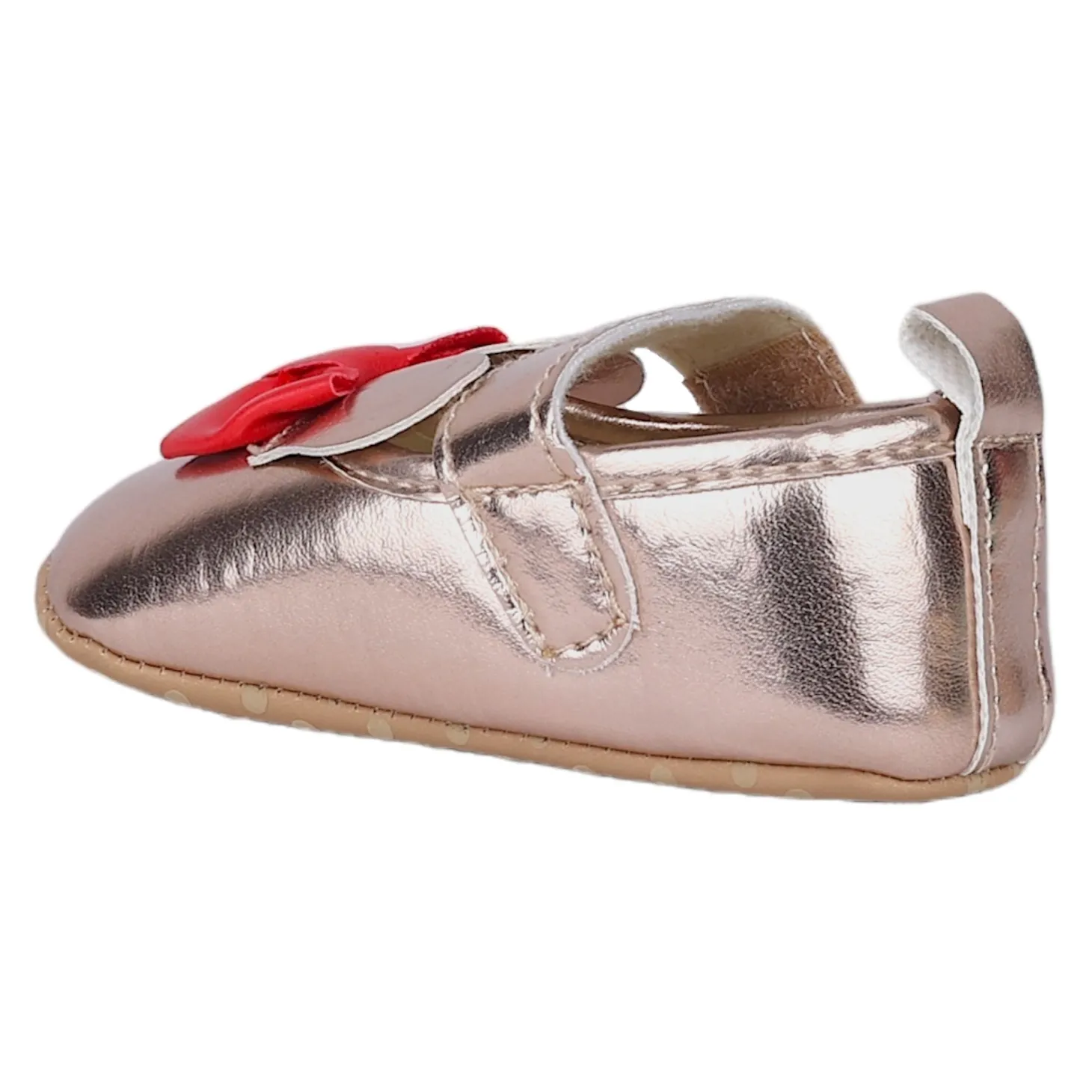 Baby Moo Mini Mouse Bow Velcro Strap Anti-Skid Ballerina Booties - Gold, Metallic