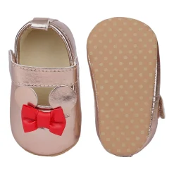 Baby Moo Mini Mouse Bow Velcro Strap Anti-Skid Ballerina Booties - Gold, Metallic
