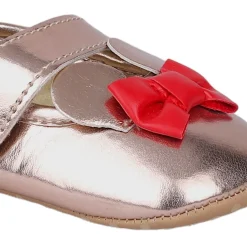 Baby Moo Mini Mouse Bow Velcro Strap Anti-Skid Ballerina Booties - Gold, Metallic
