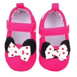 Baby Moo Mini Mouse Bow Velcro Strap Anti-Skid Ballerina Booties - Pink