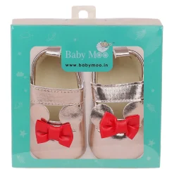 Baby Moo Mini Mouse Bow Velcro Strap Anti-Skid Ballerina Booties - Gold, Metallic