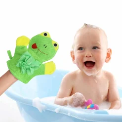 Baby Moo Mischievous Frog Bath Time Fun Hand Puppet Loofah Bath Glove - Green