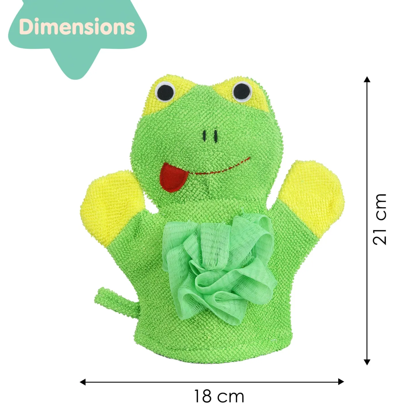 Baby Moo Mischievous Frog Bath Time Fun Hand Puppet Loofah Bath Glove - Green