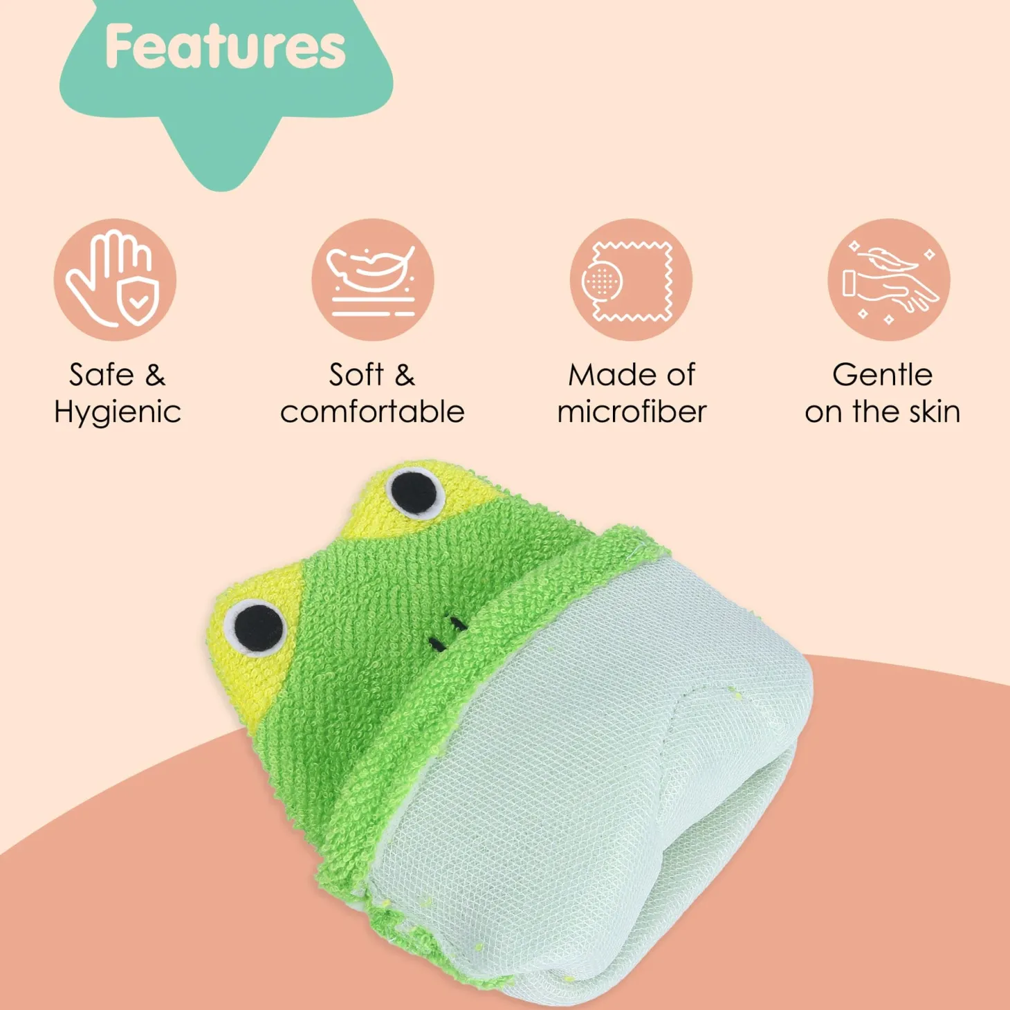 Baby Moo Mischievous Frog Bath Time Fun Hand Puppet Loofah Bath Glove - Green