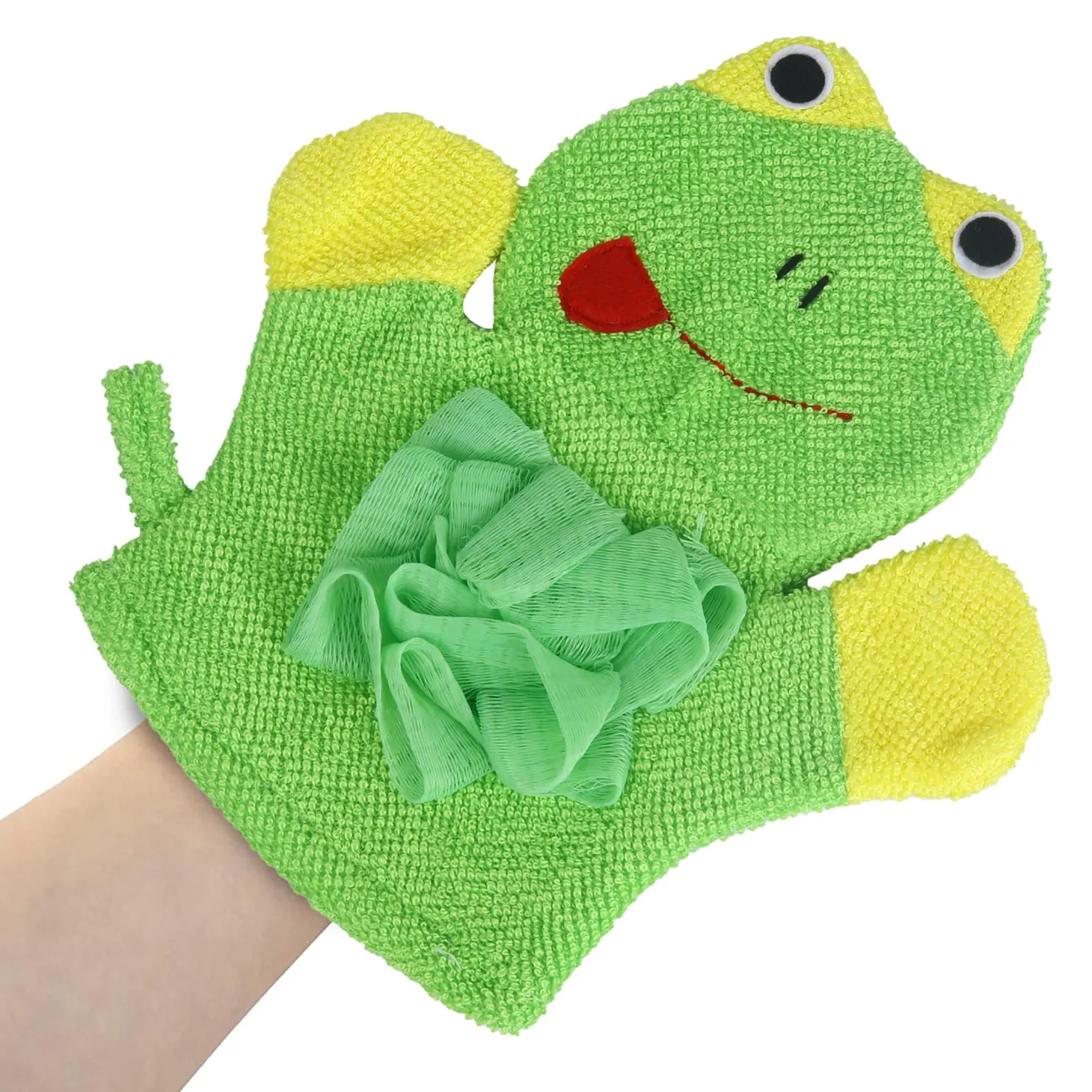 Baby Moo Mischievous Frog Bath Time Fun Hand Puppet Loofah Bath Glove - Green
