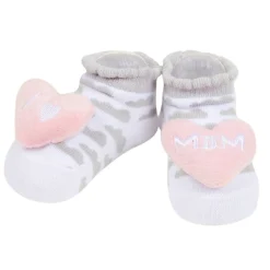 Baby Moo Mom Dad's Heart Cotton 3D Ankle Length Fancy Infant Gift Set of 2 Socks Booties - Pink, Grey