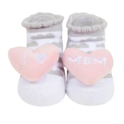 Baby Moo Mom Dad's Heart Cotton 3D Ankle Length Fancy Infant Gift Set of 2 Socks Booties - Pink, Grey