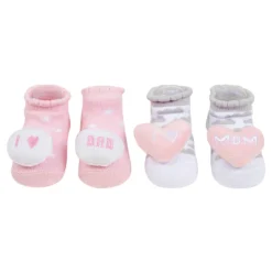 Baby Moo Mom Dad's Heart Cotton 3D Ankle Length Fancy Infant Gift Set of 2 Socks Booties - Pink, Grey