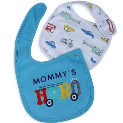 Baby Moo Mommy's Hero Racer Cotton 2 Pack Buttoned Feeding Bibs - Blue