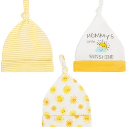 Baby Moo Mommy's Little Sunshine Knotted Infants Ultra Soft 100% Cotton All Season Pack of 3 Caps - Yellow