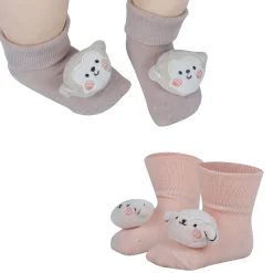 Baby Moo Monkey 3D Rattle Anti-Skid Socks Booties Pack of 2 - Multicolour