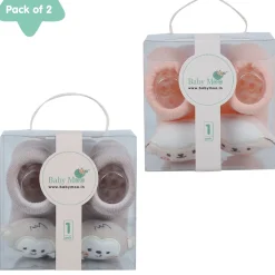 Baby Moo Monkey 3D Rattle Anti-Skid Socks Booties Pack of 2 - Multicolour