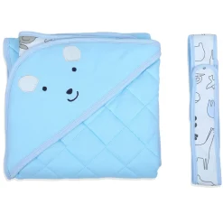 Baby Moo Mr Bear Warm Hooded Quilted Wrapper - Blue