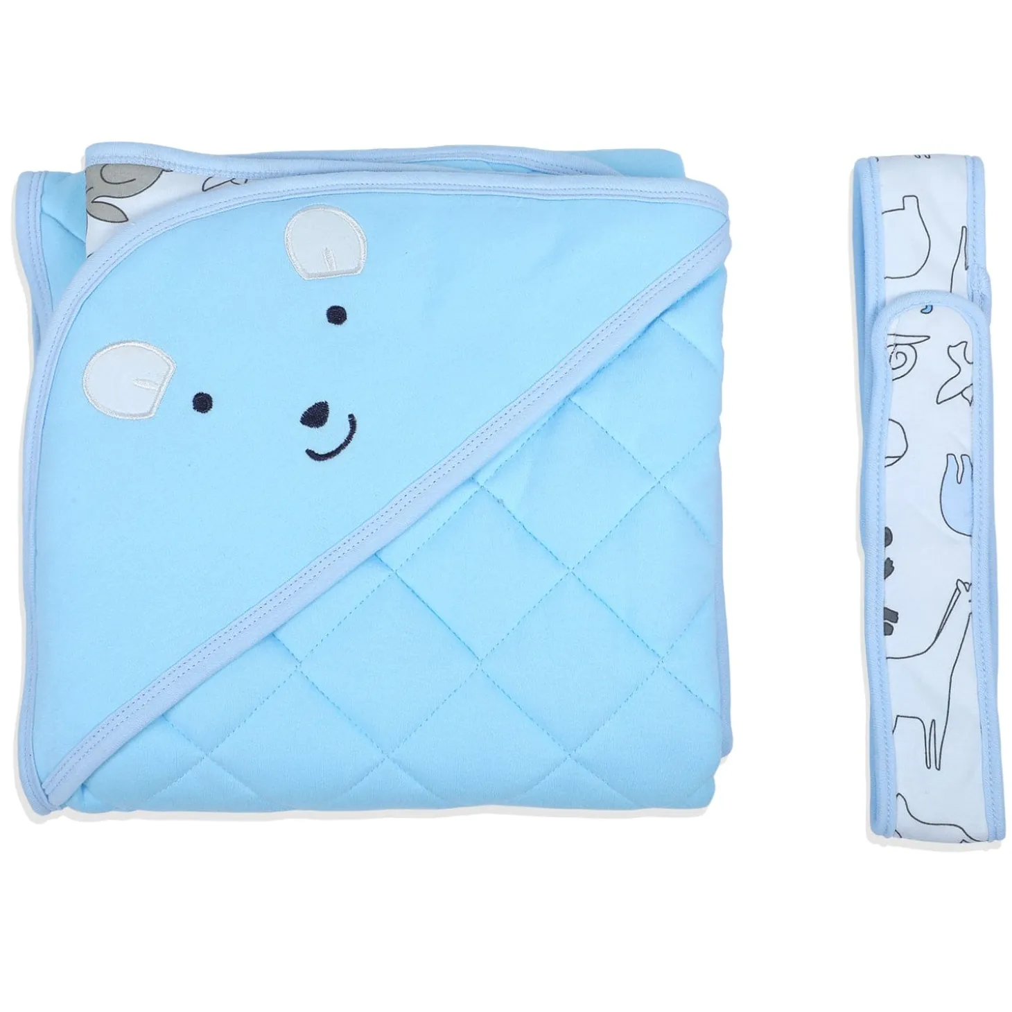 Baby Moo Mr Bear Warm Hooded Quilted Wrapper - Blue