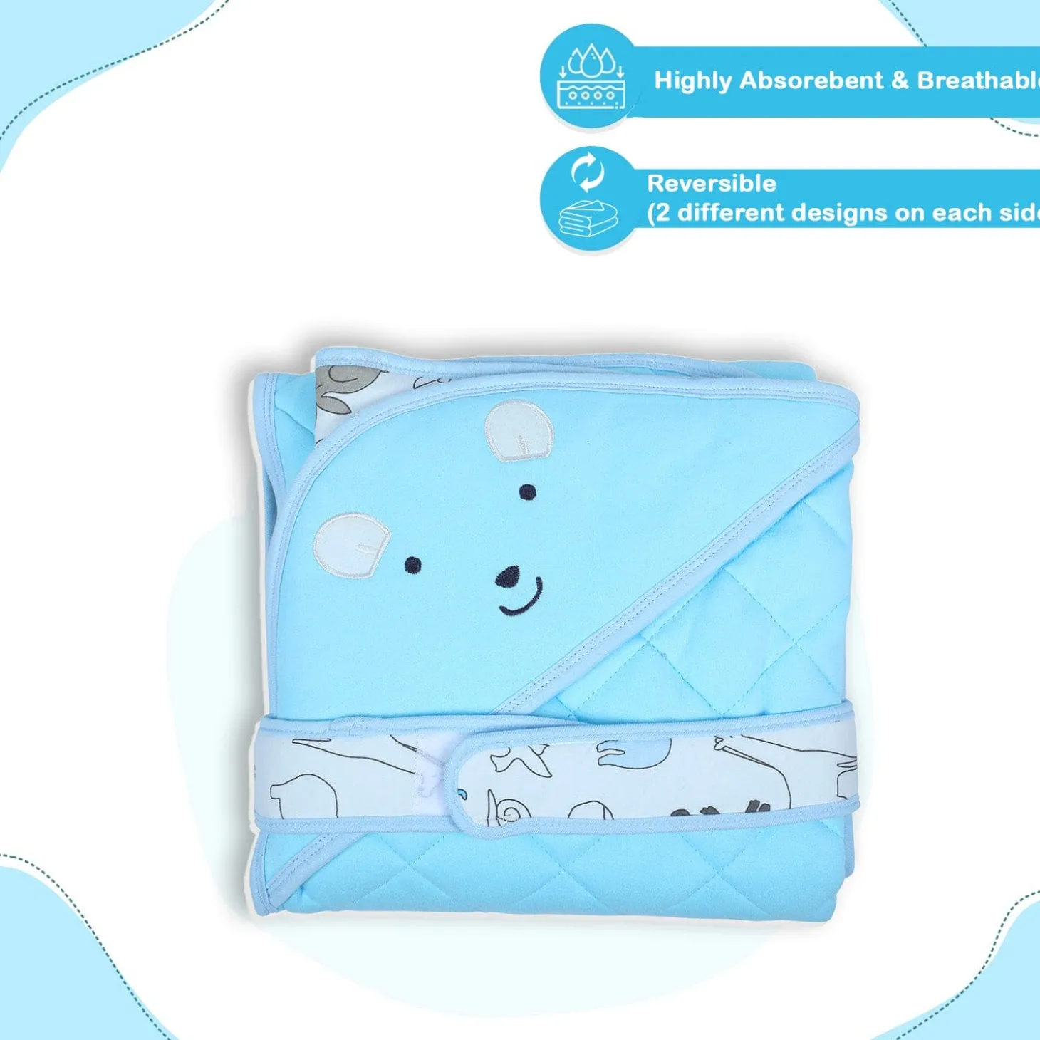 Baby Moo Mr Bear Warm Hooded Quilted Wrapper - Blue