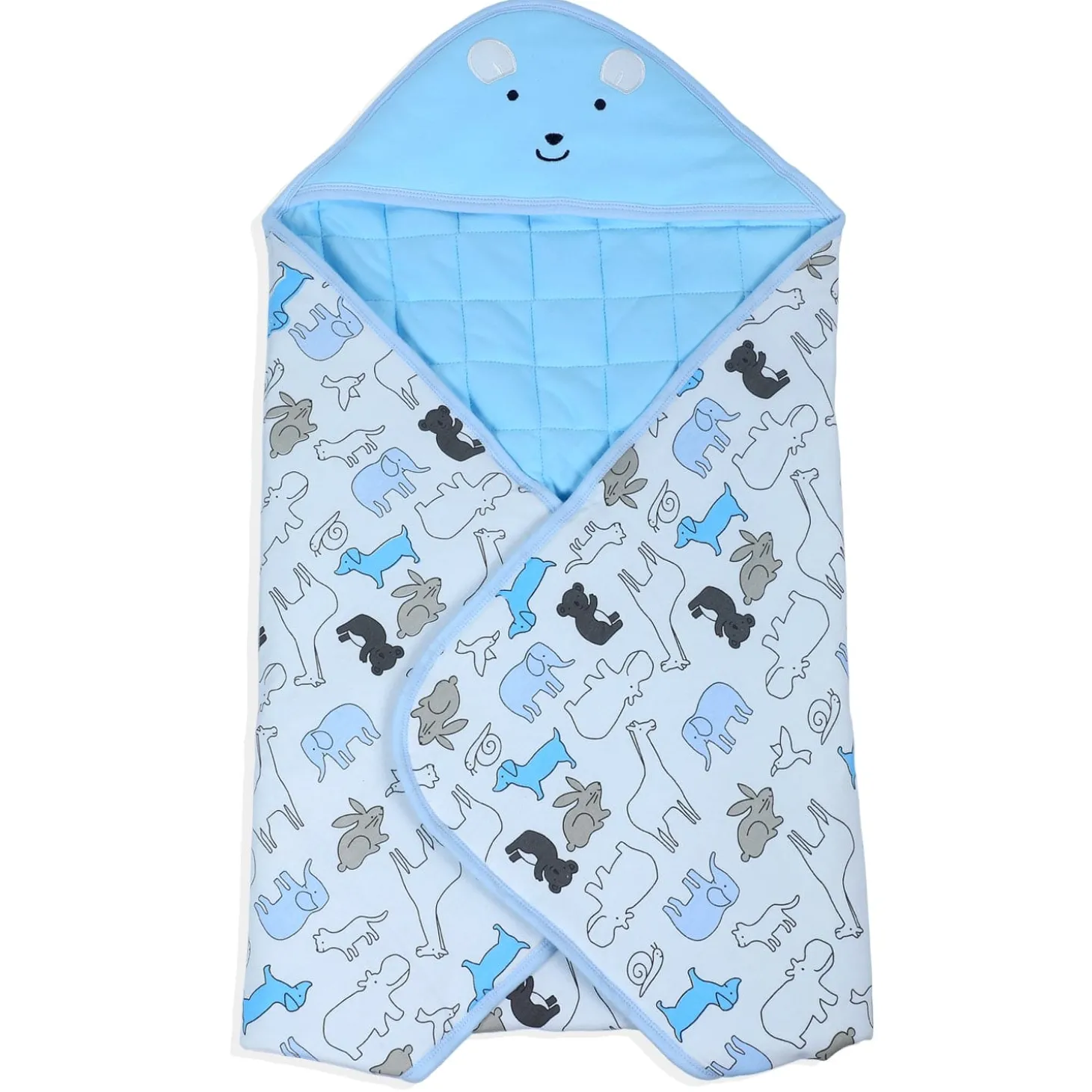 Baby Moo Mr Bear Warm Hooded Quilted Wrapper - Blue