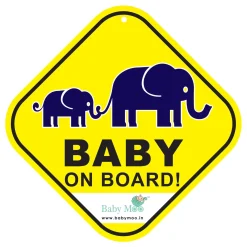 Baby Moo Mumma And Baby Elephant Theme Car Safety Sign With Vacuum Suction Cup Clip - Yellow