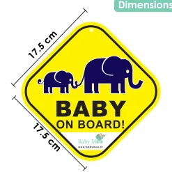 Baby Moo Mumma And Baby Elephant Theme Car Safety Sign With Vacuum Suction Cup Clip - Yellow