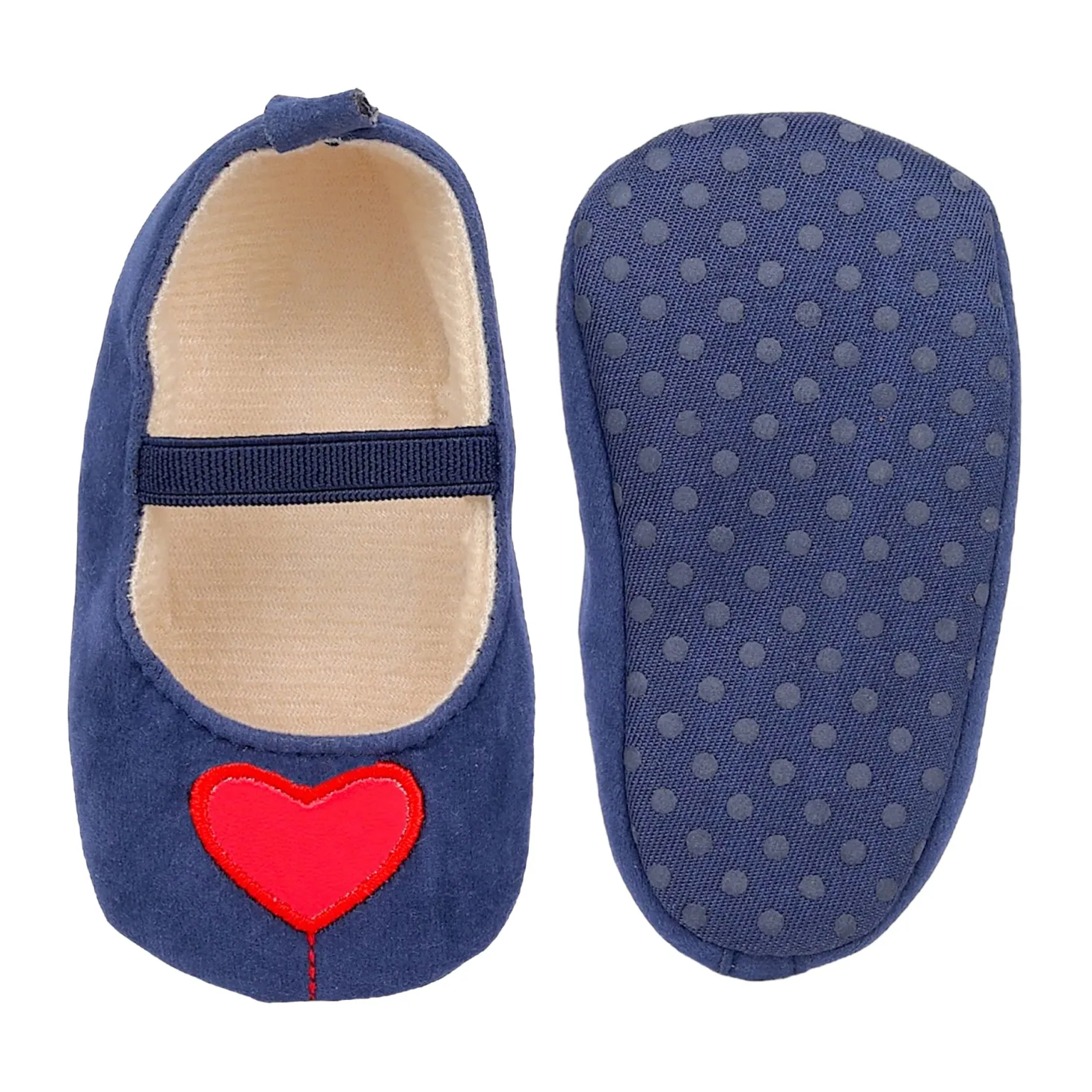 Baby Moo My Little Heart Anti-Skid Elastic Strap Ballerina Booties - Blue, Red