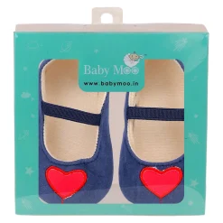 Baby Moo My Little Heart Anti-Skid Elastic Strap Ballerina Booties - Blue, Red