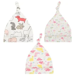 Baby Moo Nature Lover Knotted Infants Ultra Soft 100% Cotton All Season Pack of 3 Caps - White