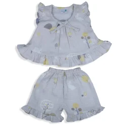 Baby Moo Nature Lover Muslin Frilly Top And Shorts Co-ord Set - Grey