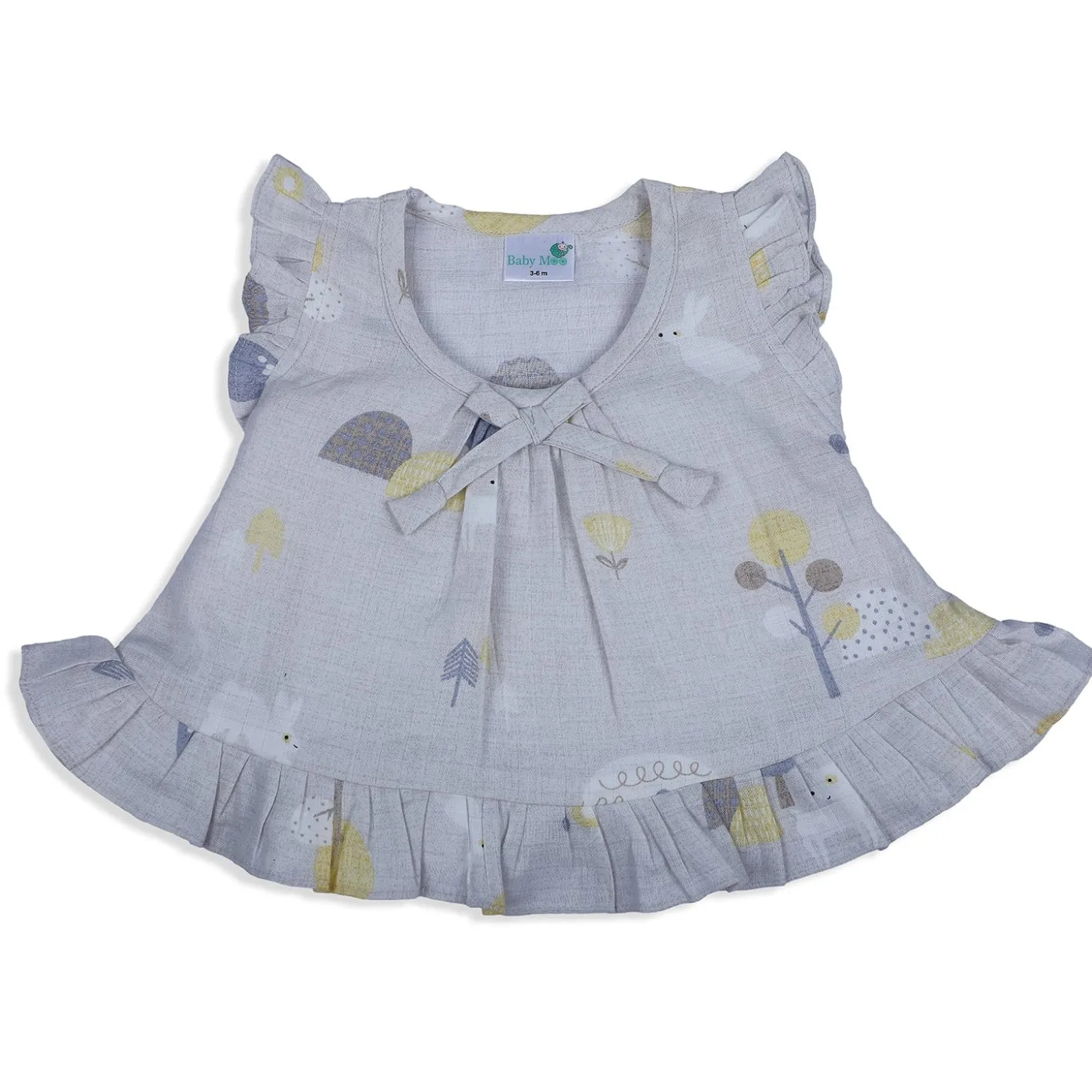 Baby Moo Nature Lover Muslin Frilly Top And Shorts Co-ord Set - Grey