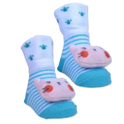 Baby Moo Naughty Cat Cotton Anti-Skid 3D Socks - Blue