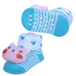 Baby Moo Naughty Cat Cotton Anti-Skid 3D Socks - Blue