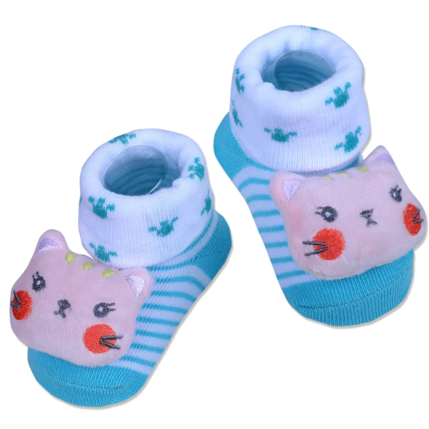 Baby Moo Naughty Cat Cotton Anti-Skid 3D Socks - Blue