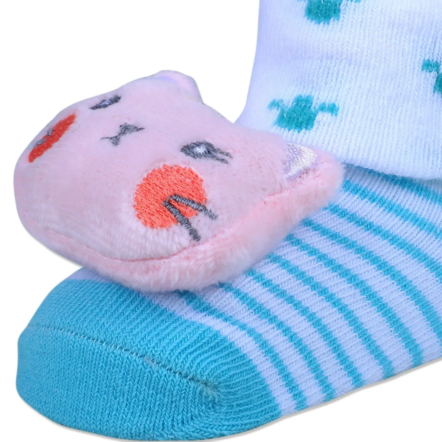 Baby Moo Naughty Cat Cotton Anti-Skid 3D Socks - Blue
