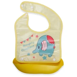 Baby Moo Naughty Elephant Premium Waterproof Crumb Catcher Bibs - Yellow