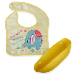 Baby Moo Naughty Elephant Premium Waterproof Crumb Catcher Bibs - Yellow