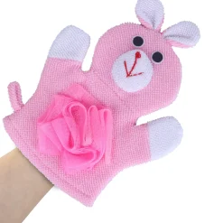 Baby Moo Naughty Rabbit Bath Time Fun Hand Puppet Loofah Bath Glove - Pink
