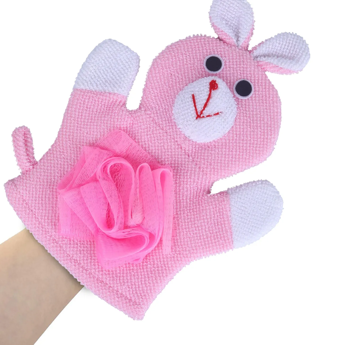 Baby Moo Naughty Rabbit Bath Time Fun Hand Puppet Loofah Bath Glove - Pink