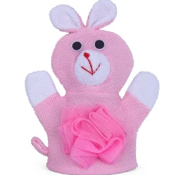Baby Moo Naughty Rabbit Bath Time Fun Hand Puppet Loofah Bath Glove - Pink