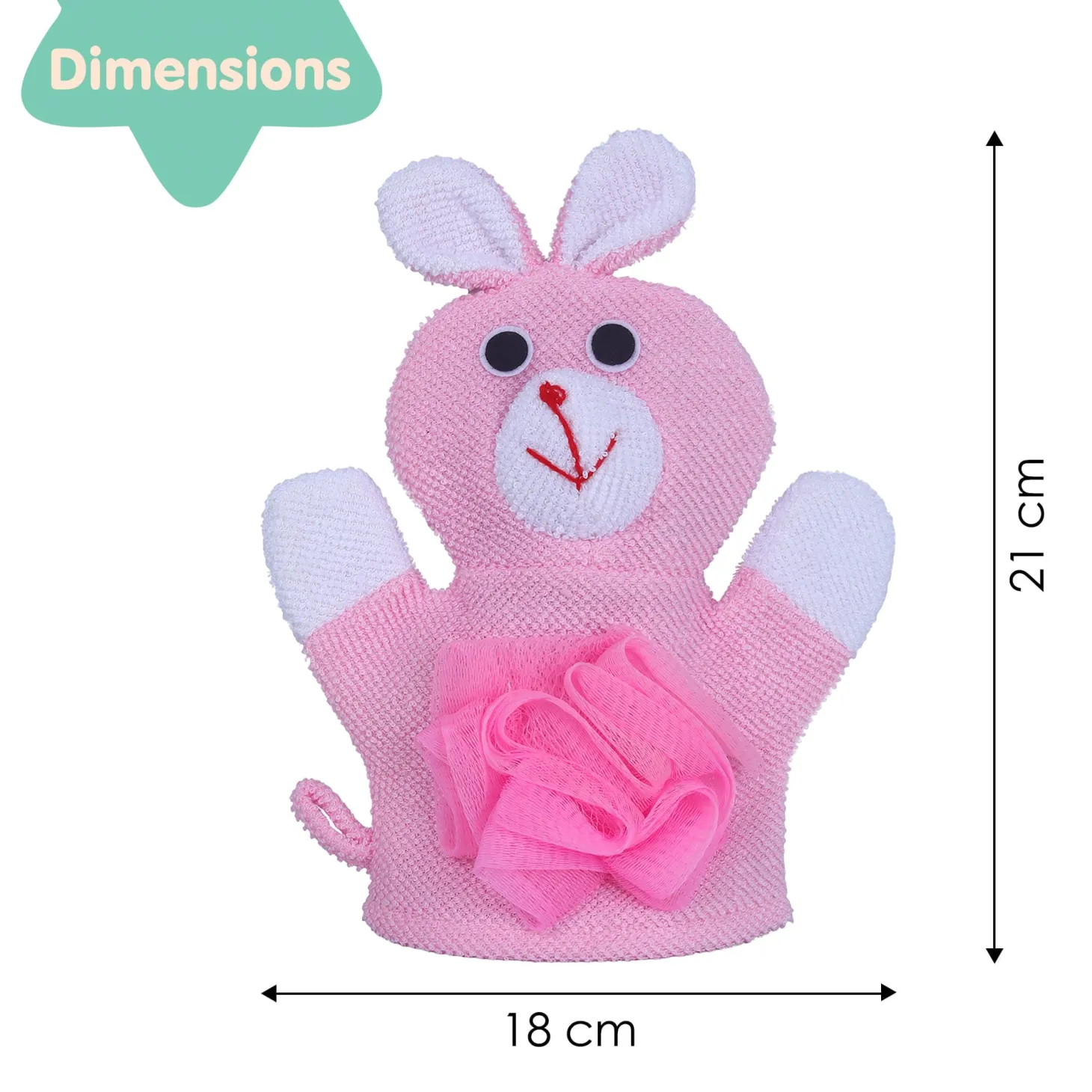 Baby Moo Naughty Rabbit Bath Time Fun Hand Puppet Loofah Bath Glove - Pink