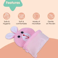 Baby Moo Naughty Rabbit Bath Time Fun Hand Puppet Loofah Bath Glove - Pink