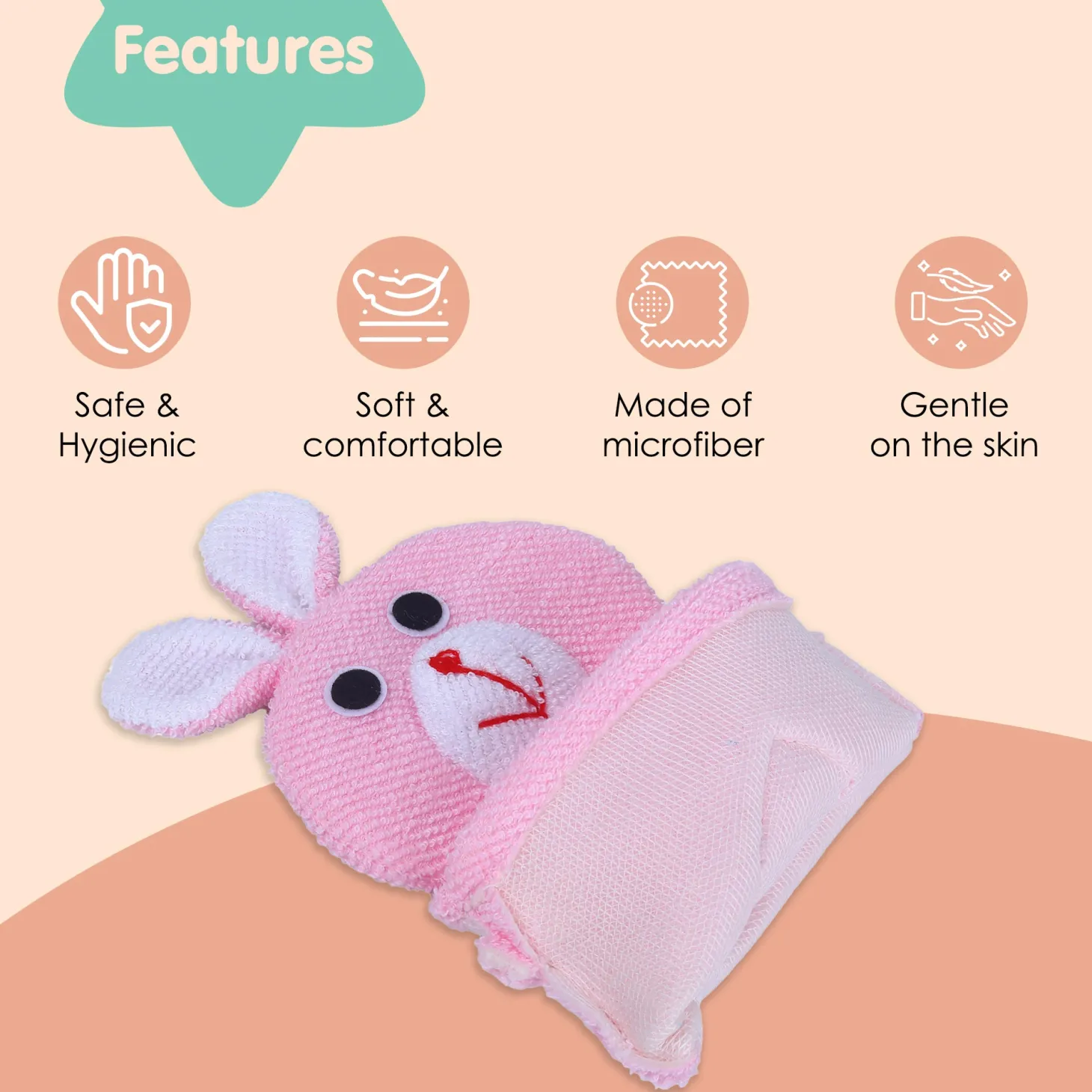 Baby Moo Naughty Rabbit Bath Time Fun Hand Puppet Loofah Bath Glove - Pink