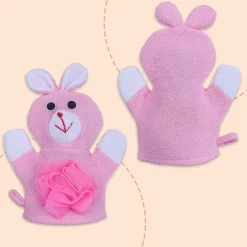 Baby Moo Naughty Rabbit Bath Time Fun Hand Puppet Loofah Bath Glove - Pink